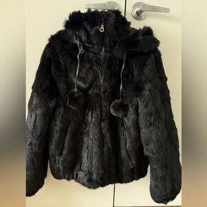 Vintage Tanners Avenue Black Real Fur hooded jacket - Removable Hood, Luxury L